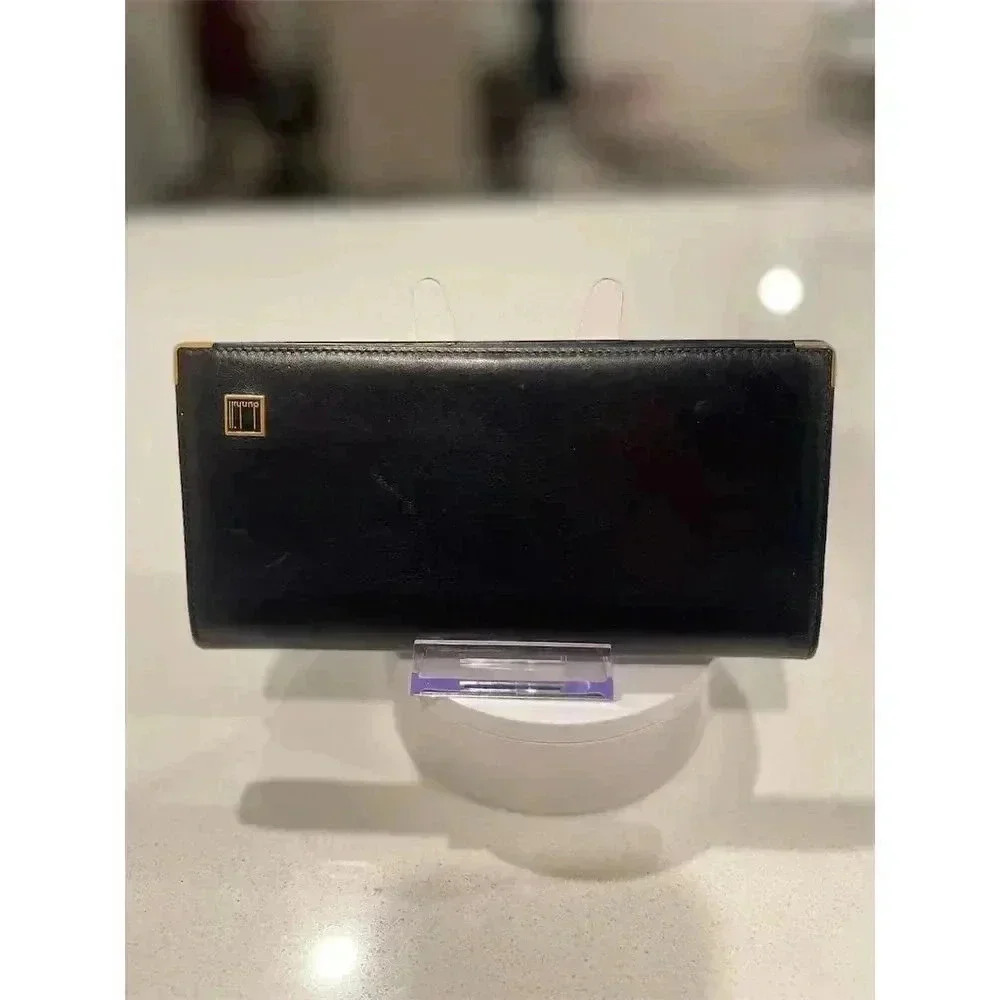 Dunhill Men's Black Leather Bifold Wallet with Logo Accent